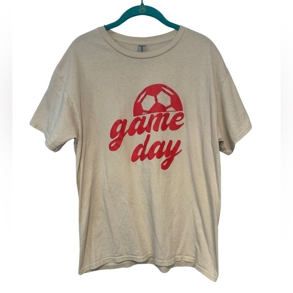 Game Day Soccer in Red on Sand Color Short Sleeve T-Shirt Size L ☀️ - Picture 1 of 13